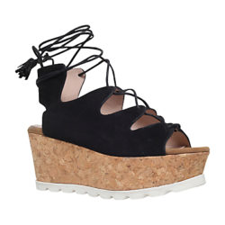 Carvela Kooper Ghillie Cork Wedge Sandals Black Suede